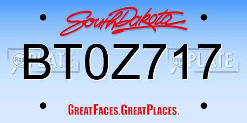 BT0Z717 South Dakota License Plate