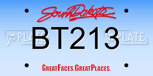 BT213 South Dakota License Plate