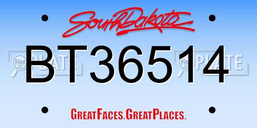 BT36514 South Dakota License Plate