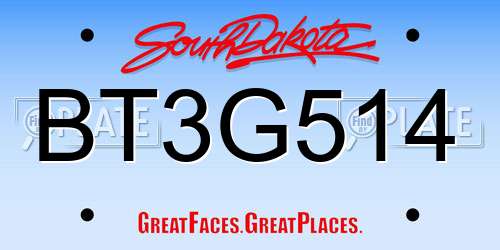 BT3G514 South Dakota License Plate
