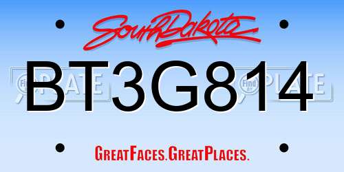 BT3G814 South Dakota License Plate