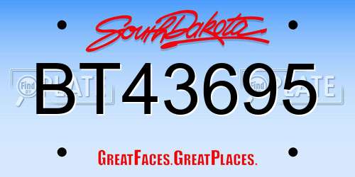 BT43695 South Dakota License Plate
