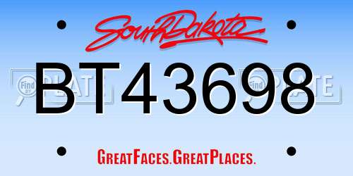 BT43698 South Dakota License Plate
