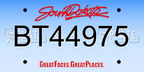 BT44975 South Dakota License Plate