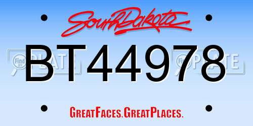 BT44978 South Dakota License Plate