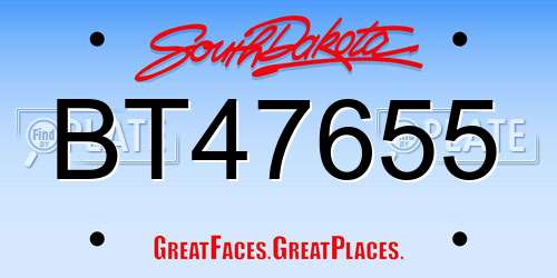 BT47655 South Dakota License Plate