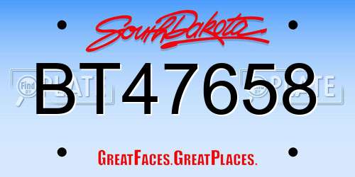 BT47658 South Dakota License Plate