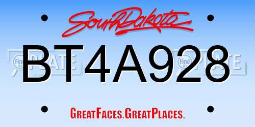 BT4A928 South Dakota License Plate