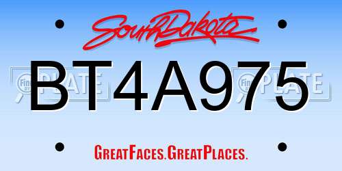 BT4A975 South Dakota License Plate