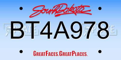 BT4A978 South Dakota License Plate