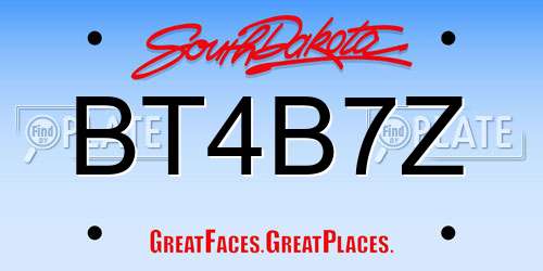 BT4B7Z South Dakota License Plate