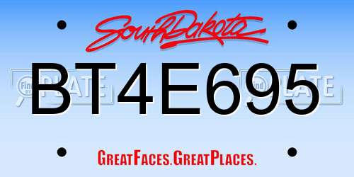 BT4E695 South Dakota License Plate