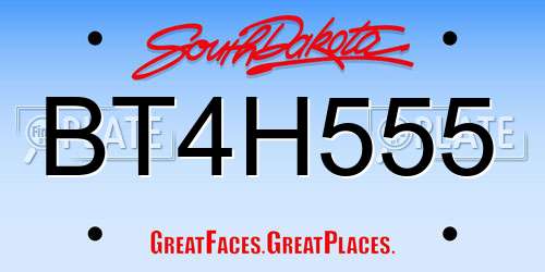 BT4H555 South Dakota License Plate