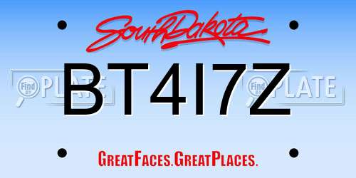 BT4I7Z South Dakota License Plate