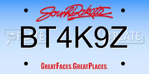 BT4K9Z South Dakota License Plate