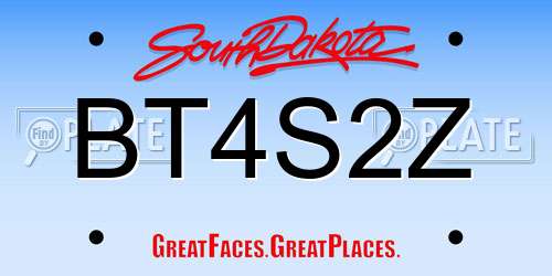 BT4S2Z South Dakota License Plate