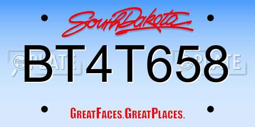 BT4T658 South Dakota License Plate