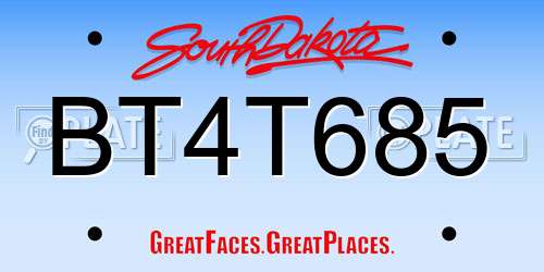 BT4T685 South Dakota License Plate