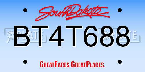 BT4T688 South Dakota License Plate