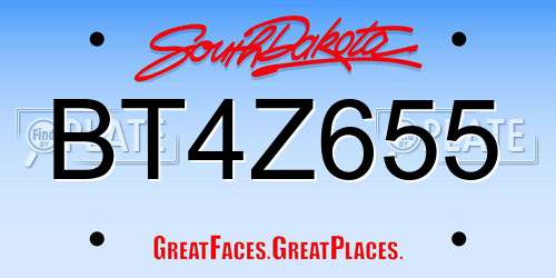 BT4Z655 South Dakota License Plate