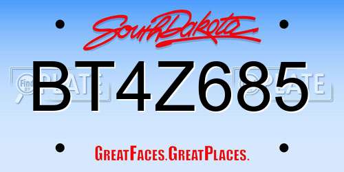 BT4Z685 South Dakota License Plate