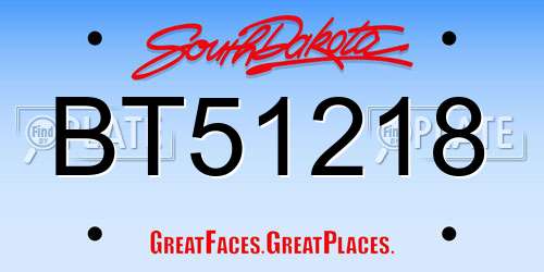 BT51218 South Dakota License Plate
