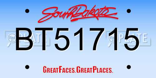 BT51715 South Dakota License Plate