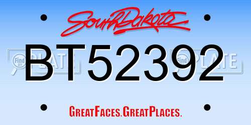 BT52392 South Dakota License Plate