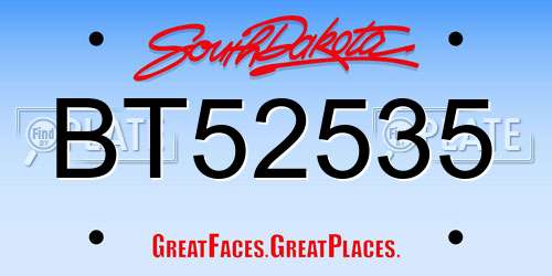 BT52535 South Dakota License Plate