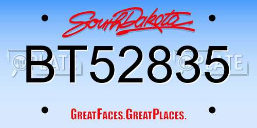 BT52835 South Dakota License Plate