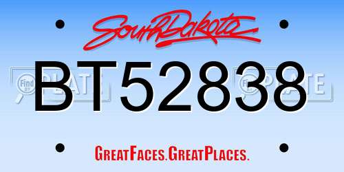 BT52838 South Dakota License Plate