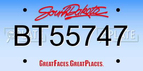 BT55747 South Dakota License Plate