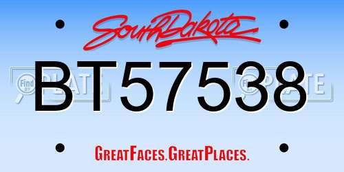 BT57538 South Dakota License Plate