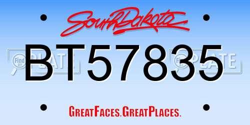 BT57835 South Dakota License Plate