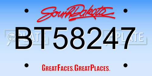 BT58247 South Dakota License Plate