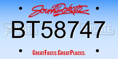 BT58747 South Dakota License Plate