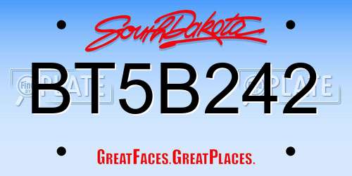 BT5B242 South Dakota License Plate