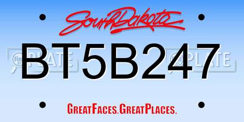 BT5B247 South Dakota License Plate