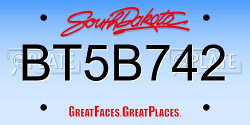 BT5B742 South Dakota License Plate