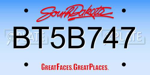 BT5B747 South Dakota License Plate