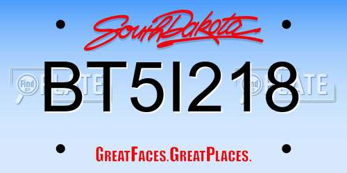 BT5I218 South Dakota License Plate