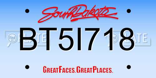 BT5I718 South Dakota License Plate