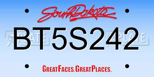 BT5S242 South Dakota License Plate