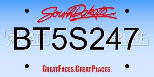 BT5S247 South Dakota License Plate