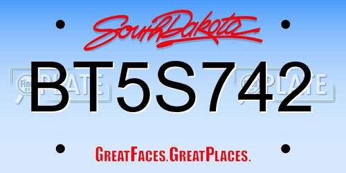 BT5S742 South Dakota License Plate