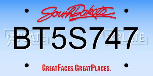 BT5S747 South Dakota License Plate
