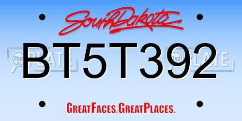 BT5T392 South Dakota License Plate