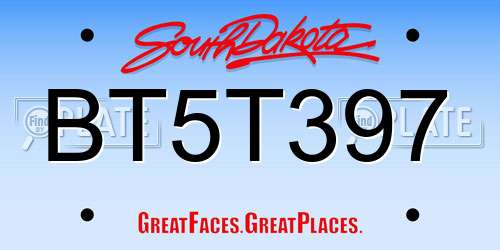 BT5T397 South Dakota License Plate