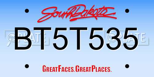 BT5T535 South Dakota License Plate