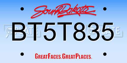 BT5T835 South Dakota License Plate